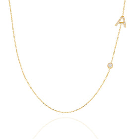 Diamond Initial Necklace / 14k Gold Diamond Single Initial Necklace with Solitaire Bezel Diamond / Birthday Gift / Graduation Gift