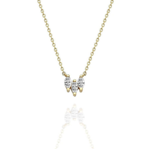 Marquise Diamond Necklace / 14k Gold and Diamond Tria Marquise Necklace / Diamond Necklace / Dainty Diamond Necklace
