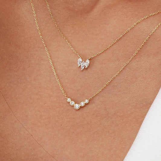 Round Diamond Chevron V Necklace