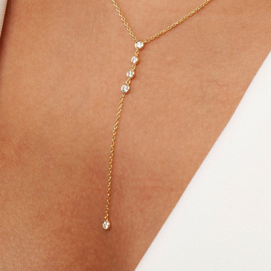 Diamond Lariat Necklace / 14kGold and Diamond Lariat Necklace / Dainty Lariat Necklace / Diamond Statement Necklace / Bridal Gift /
