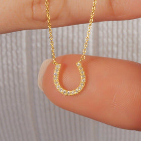14k Gold Diamond Horseshoe Necklace: Delicate Layering Necklace