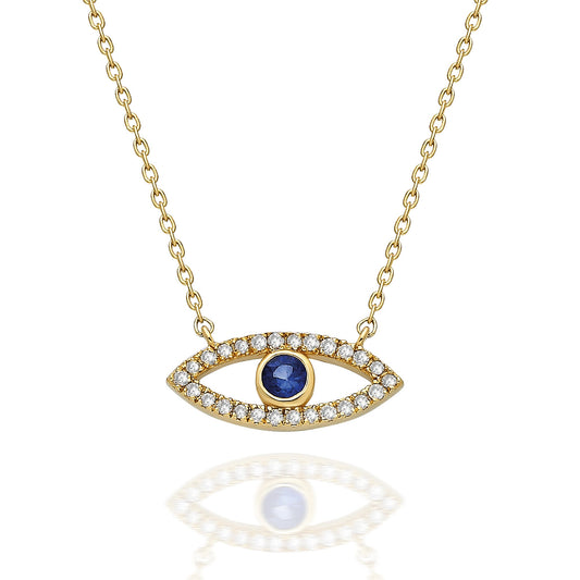 Diamond Evil Eye Necklace / 14k Gold Diamond and Gemstone Evil Eye Protection Necklace / Dainty Evil Eye Necklace