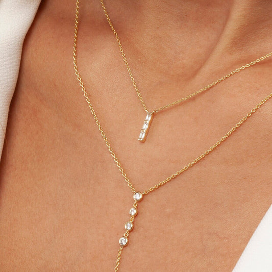 Diamond Bar Necklace / 14k Gold or Silver Horizontal Diamond Bar Necklace / Diamond Necklace / Diamond Birthday Gift / Diamond Gift Ideas