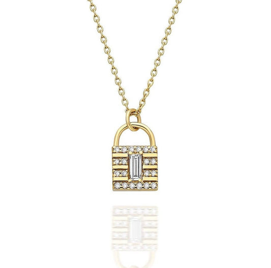 Diamond Padlock Necklace / 14k Gold Diamond Padlock and Key Charm Necklace / Dainty Diamond Necklace / Holiday Gift