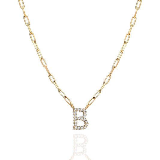 Diamond Initial Necklace / 14k Gold and Diamond Initial Necklace with paperclip chain / Personalized Necklace / Birthday Gift