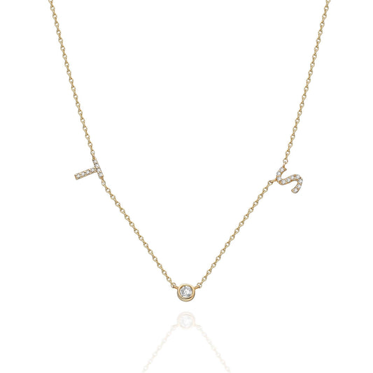 Diamond Initial Necklace / 14k Gold Diamond Double Initial Necklace with Solitaire Bezel Diamond / Birthday Gift / Graduation Gift
