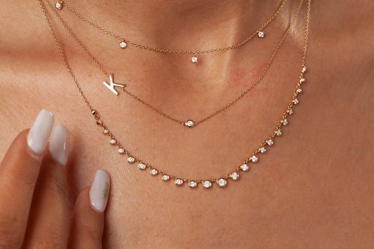 Diamond Station Necklace / 14k Gold Diamond Station Necklace / Dainty Diamond Necklace / Diamond Station Necklace / Layering Necklace