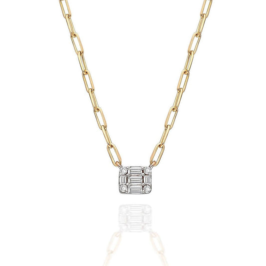 Baguette Diamond Necklace / 14k Gold Diamond Baguette Layer Necklace / Paperclip Chain Necklace / Diamond Birthday Gift