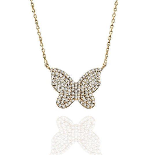 Diamond Butterfly Necklace / 14k Diamond Pave Butterfly Necklace / Pave Diamond Charm Necklace / Graduation Gift / Birthday Gift