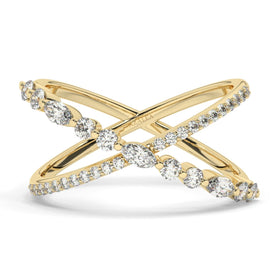 Diamond X Stacking Ring / 14k Gold Marquise and Round Diamond Crisscross Stacking Ring / Wedding Band / Stacking Ring/ Anniversary Gift