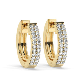 Diamond Hoop Earrings / 14k Gold Double Row Diamond Hoop Earrings / Diamond Huggie Earrings/ Gift