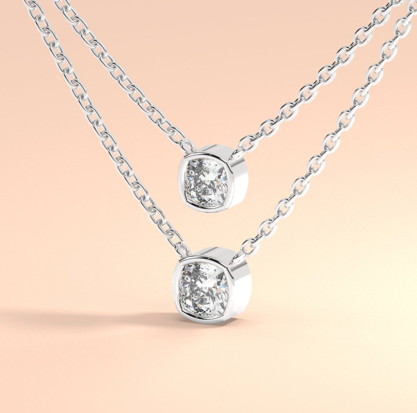Bezel-Set Cushion Diamond Necklace