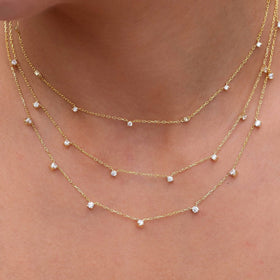 Diamond Station Necklace / 14k Gold Diamond Layering Necklace / Dainty Diamond Necklace / Gift for Her