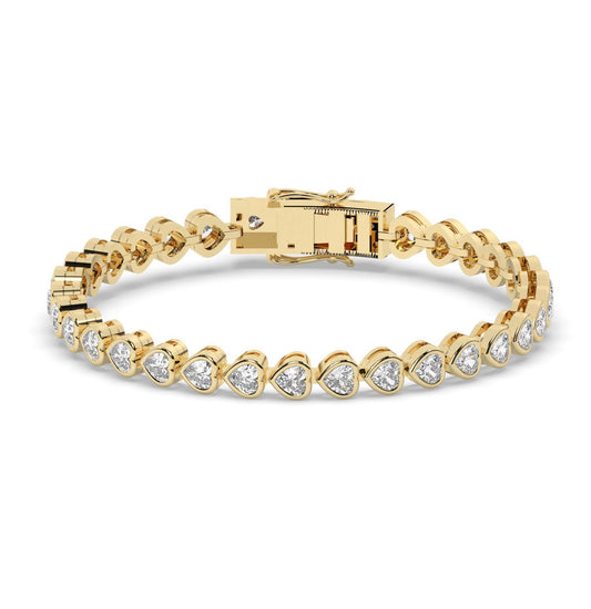 5 CT Heart Diamond Tennis Bracelet: 14k Gold Bezel Set