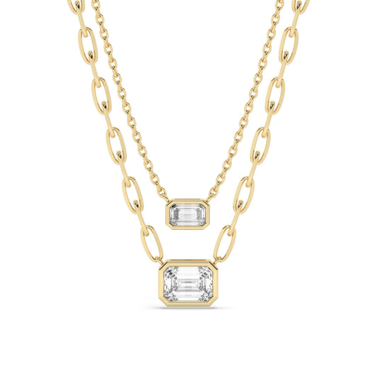 Emerald Cut Double Solitaire Bezel Diamond Necklace