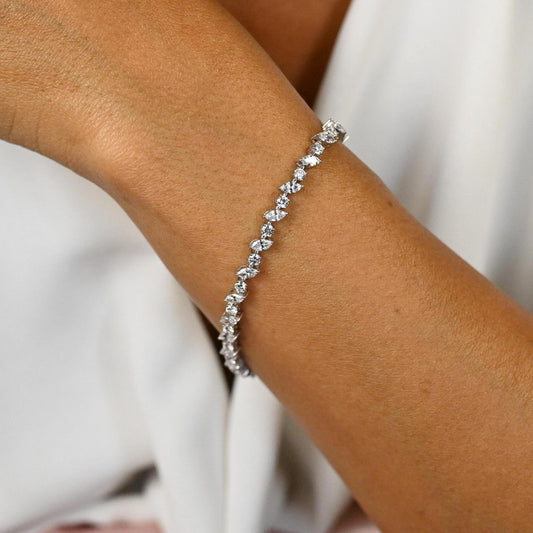 4ct Diamond Tennis Bracelet: 14k Gold Marquise & Round Cut