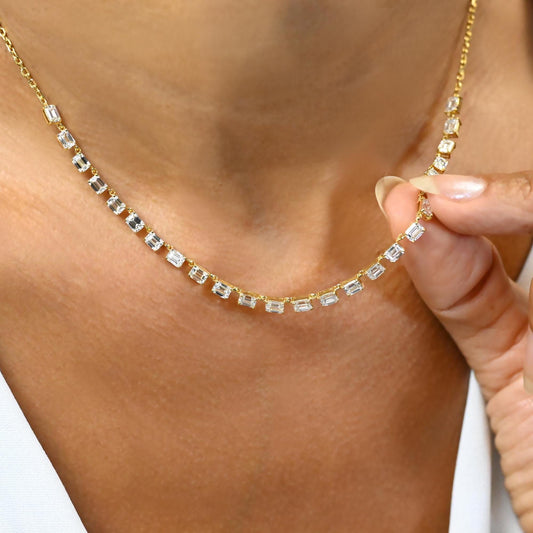 Emerald Diamond Tennis Necklace / 14k Gold Diamond Necklace / 4.8 CT Diamond Necklace / Anniversary Bridal Birthday Gift