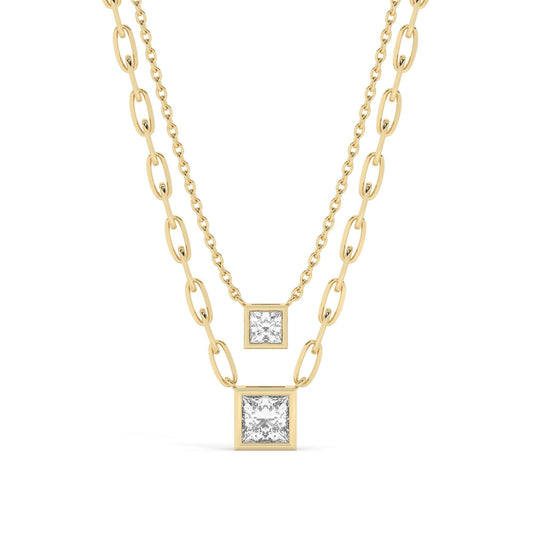 Princess Cut Bezel Diamond Solo Necklace