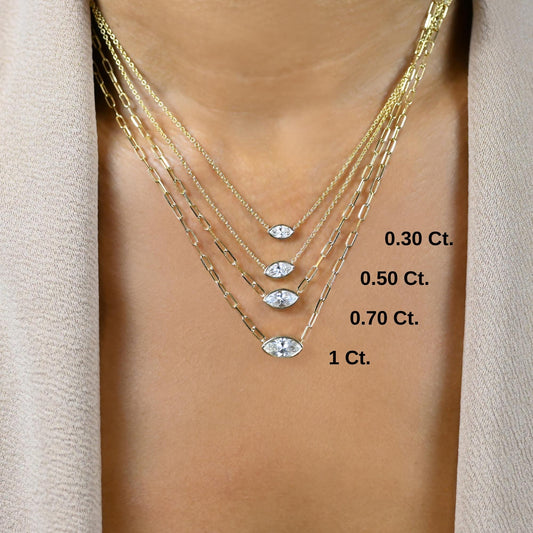 Marquise Cut Bezel Set Double Diamond Solitaire Necklace