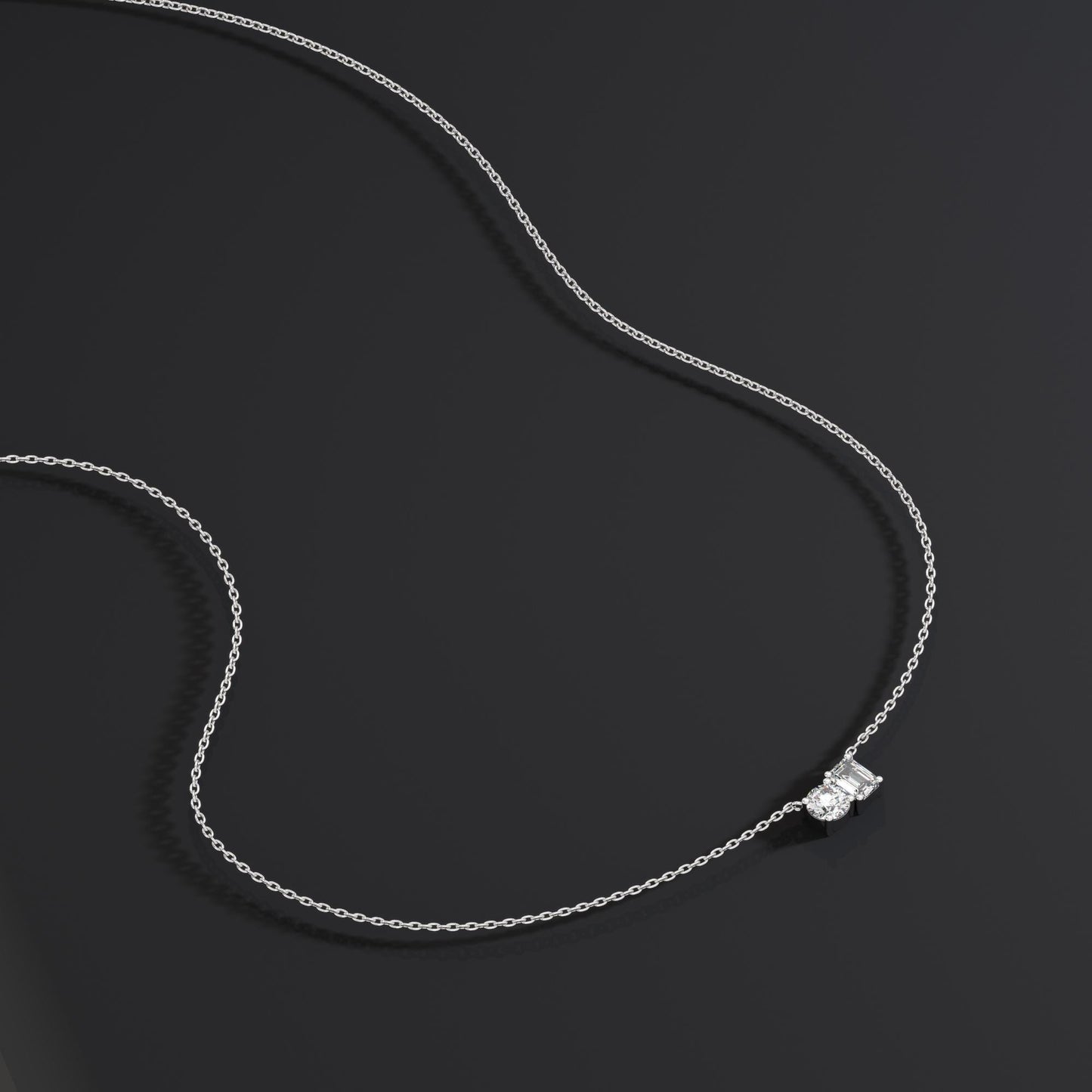 Toi Et Moi Lab Diamond Necklace: Round & Emerald Cuts, 0.50-1 Ct , Lab Natural Diamond Options