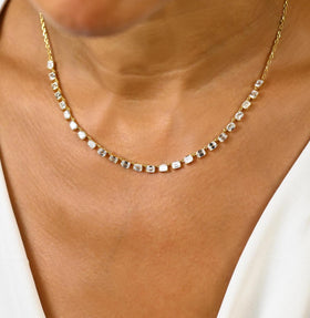 Emerald Diamond Tennis Necklace / 14k Gold Diamond Necklace / 4.8 CT Diamond Necklace / Anniversary Bridal Birthday Gift