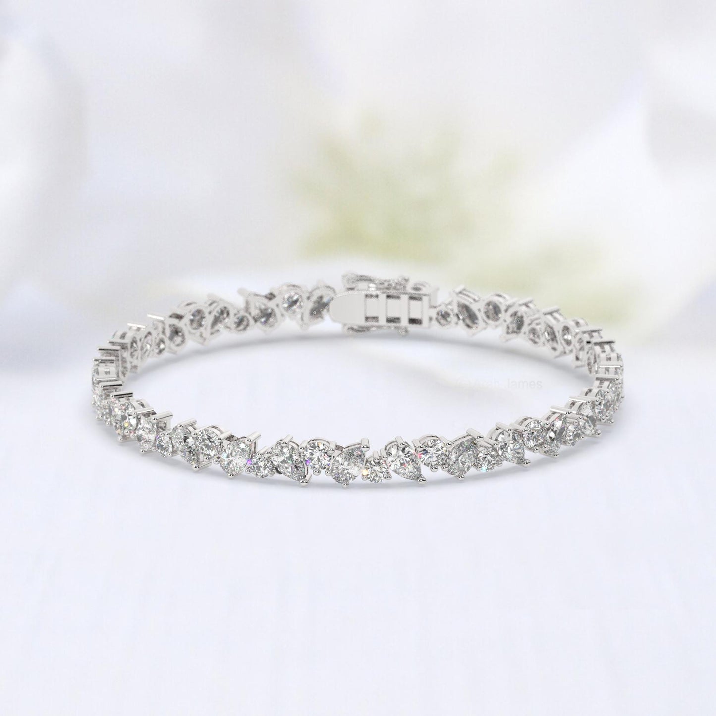 14k Gold Pear & Round Diamond Tennis Bracelet - IGI Certified