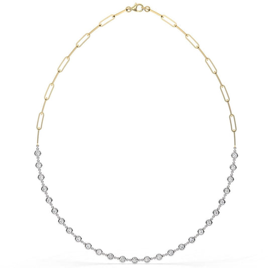 2 CT Diamond Station Necklace / 14k Gold Paperclip Diamond By the Yard Necklace