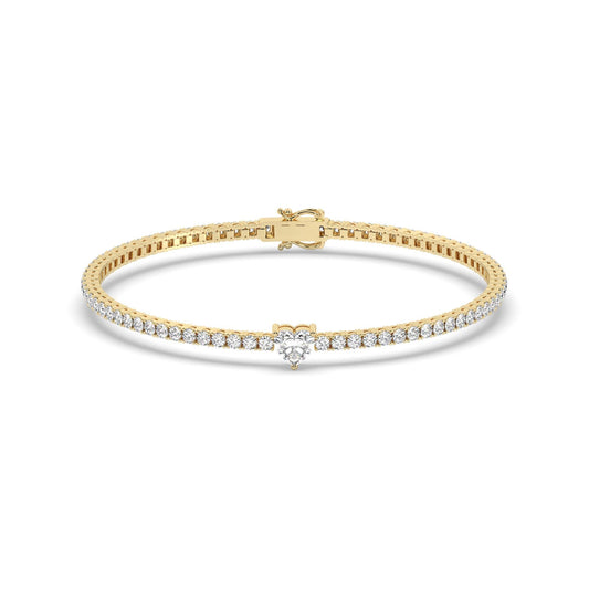 Tennis Bracelet with Large Center Stone | 5 Unique Stone Shapes | 14k Gold, Natural or Lab Diamond | Custom Luxury Gift