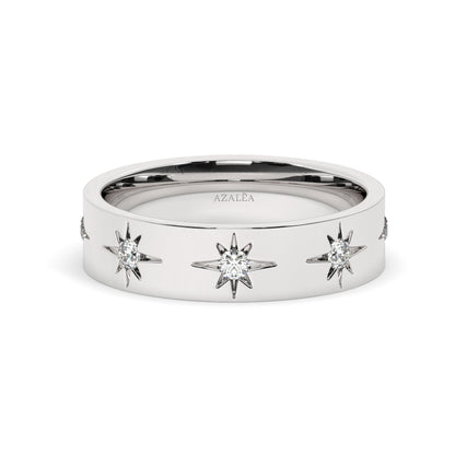 Engraved Star Diamond Stacking Ring