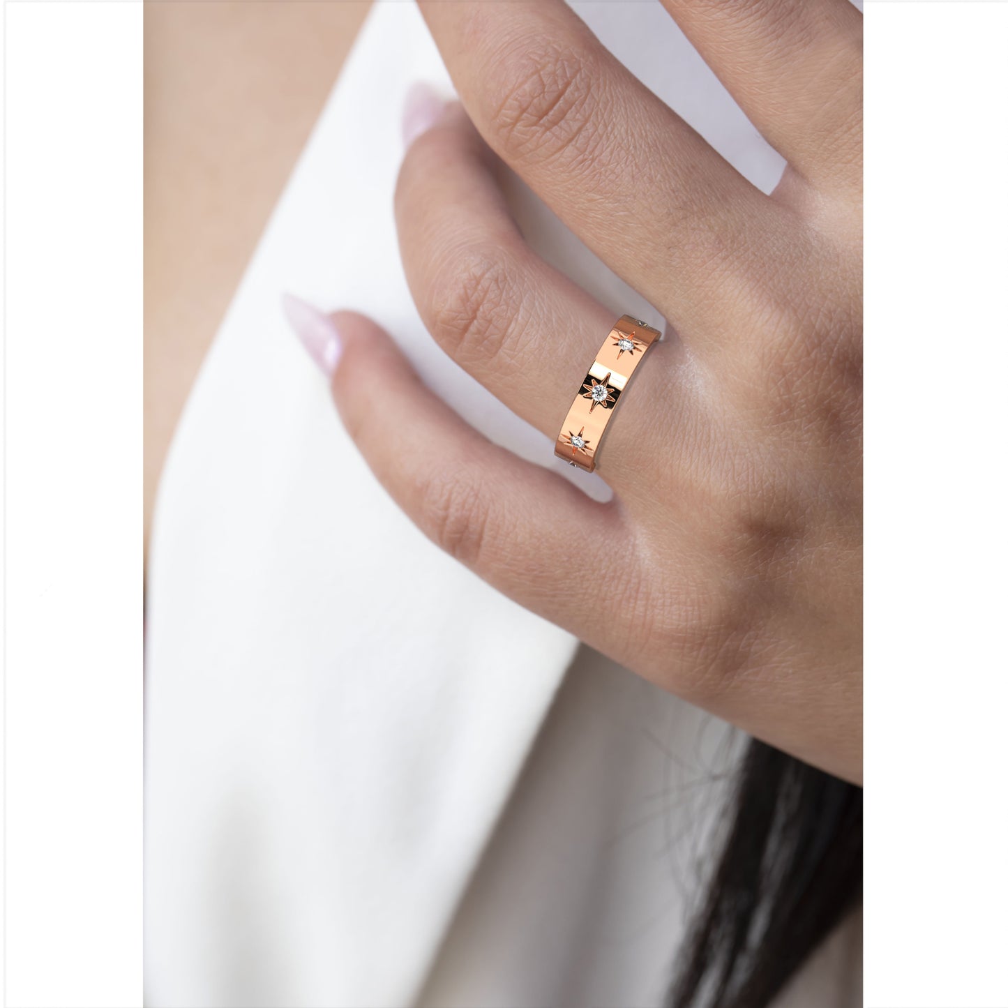 Engraved Star Diamond Stacking Ring