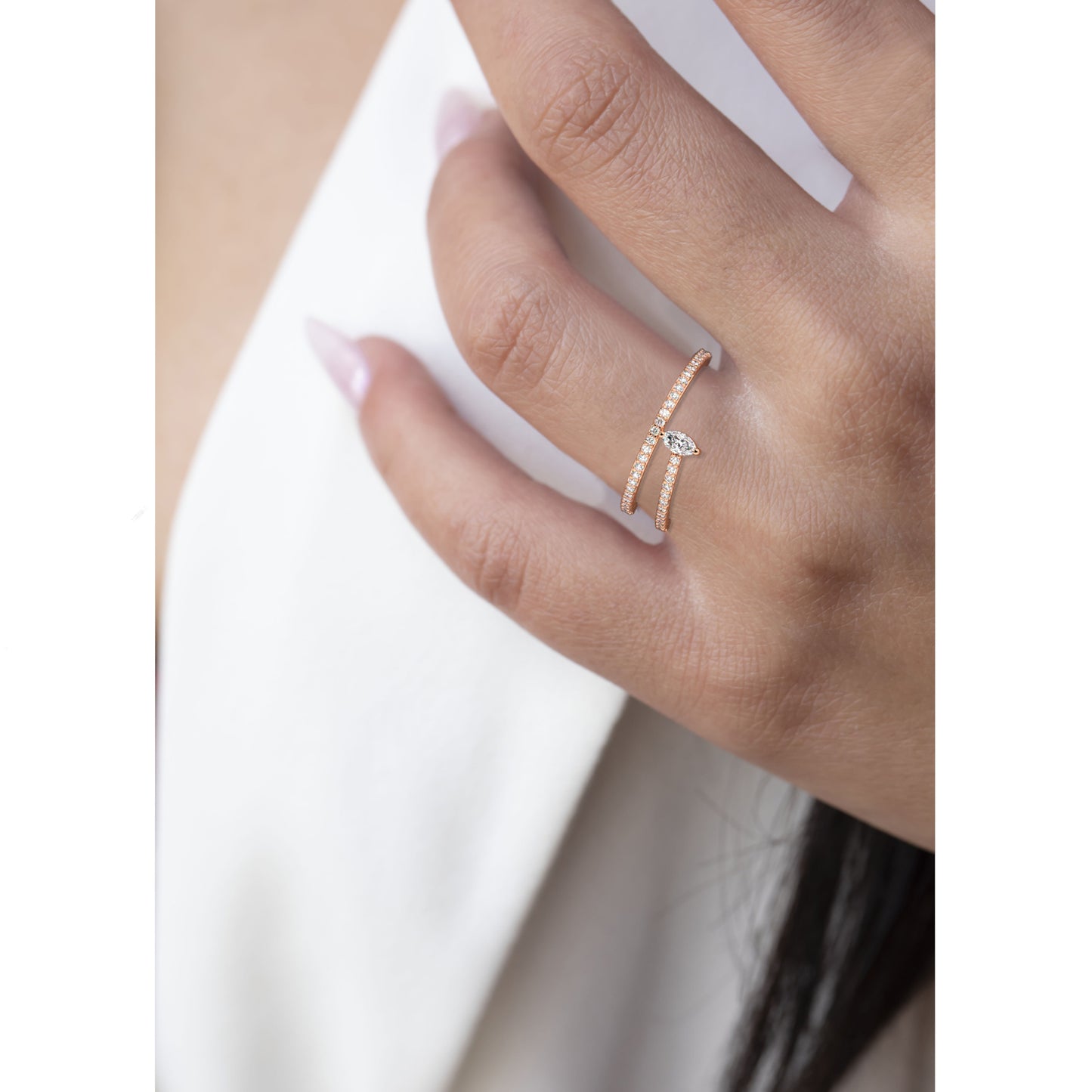 Spiral Marquise Diamond Ring