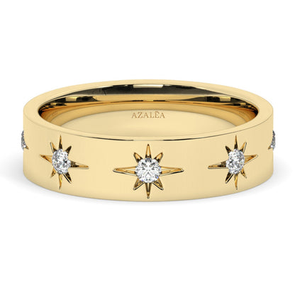 Engraved Star Diamond Stacking Ring