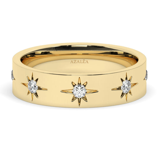 Engraved Star Diamond Stacking Ring