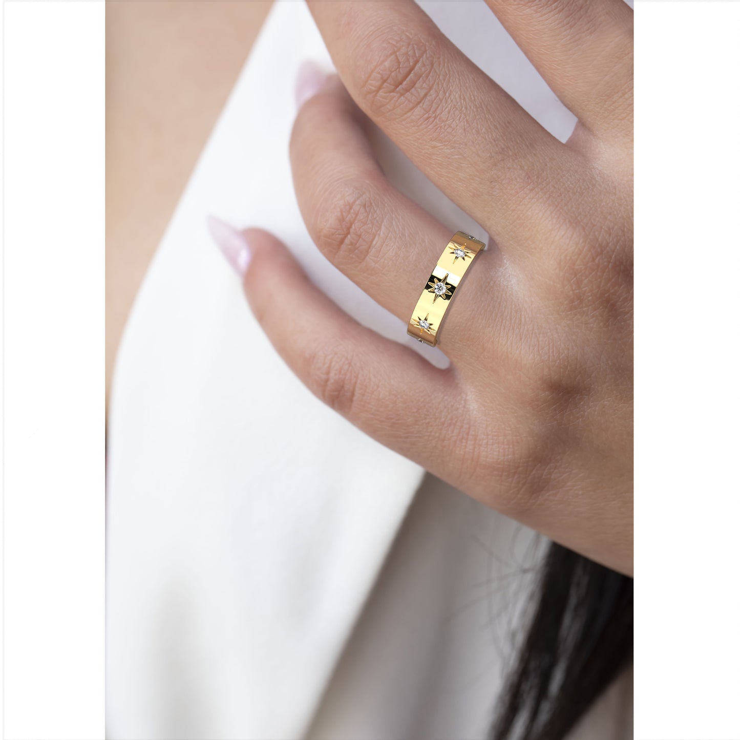 Engraved Star Diamond Stacking Ring