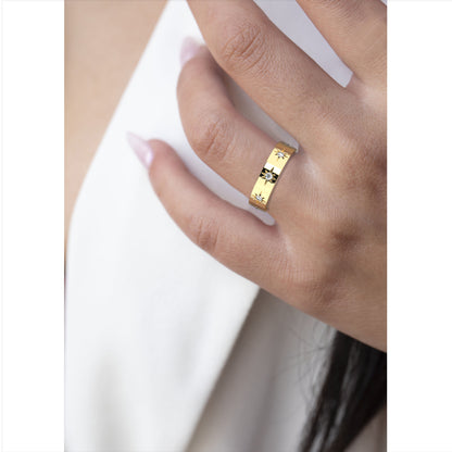 Engraved Star Diamond Stacking Ring