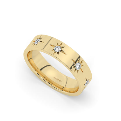 Engraved Star Diamond Stacking Ring