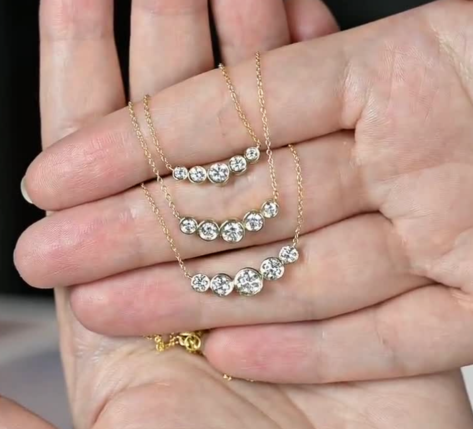 Curved Graduated 5 Stone Bar Bezel Necklace