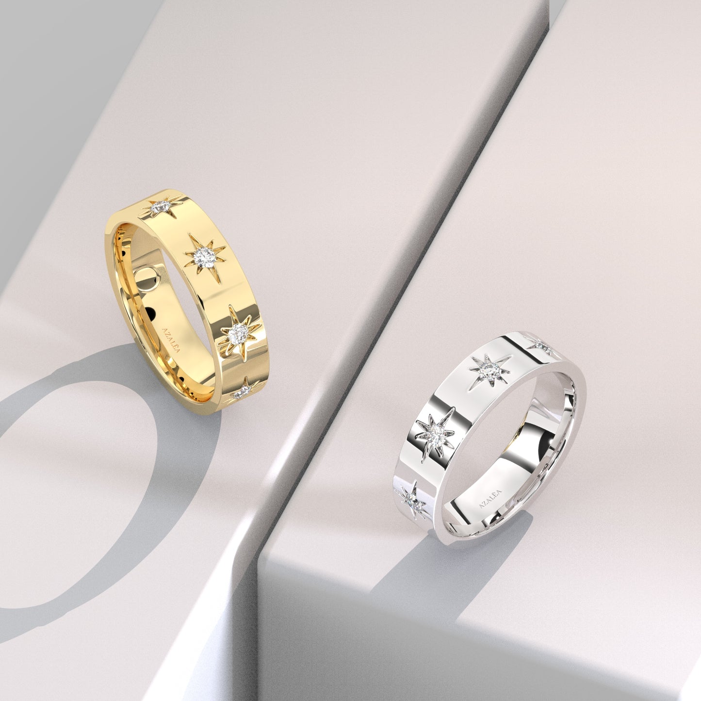 Engraved Star Diamond Stacking Ring