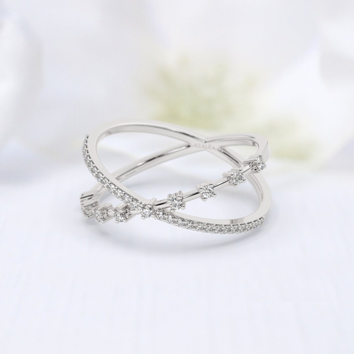 Prong Diamond Criss cross Wedding Band