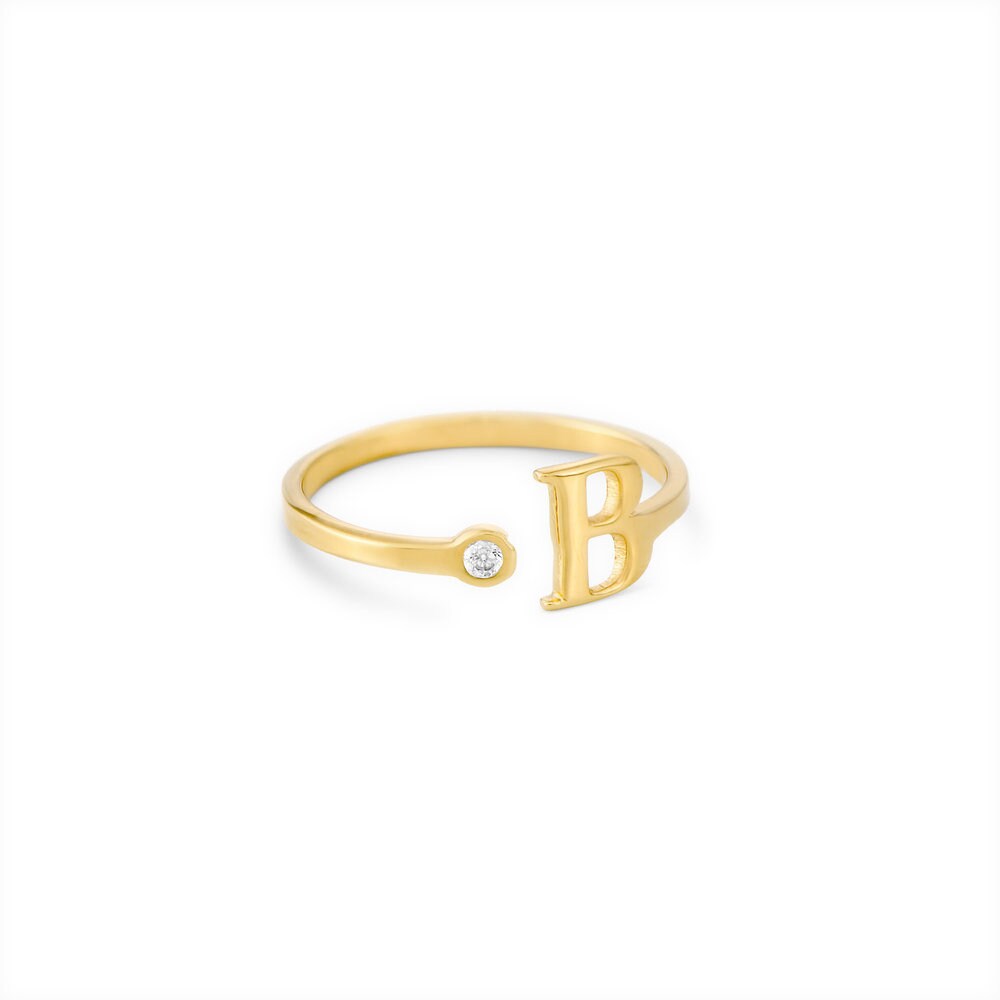 14k Gold Diamond Initial Stack Ring / Initial Letter Diamond Ring / Personalized Custom Gift / Birthday Birthstone Ring / Adjustable Ring