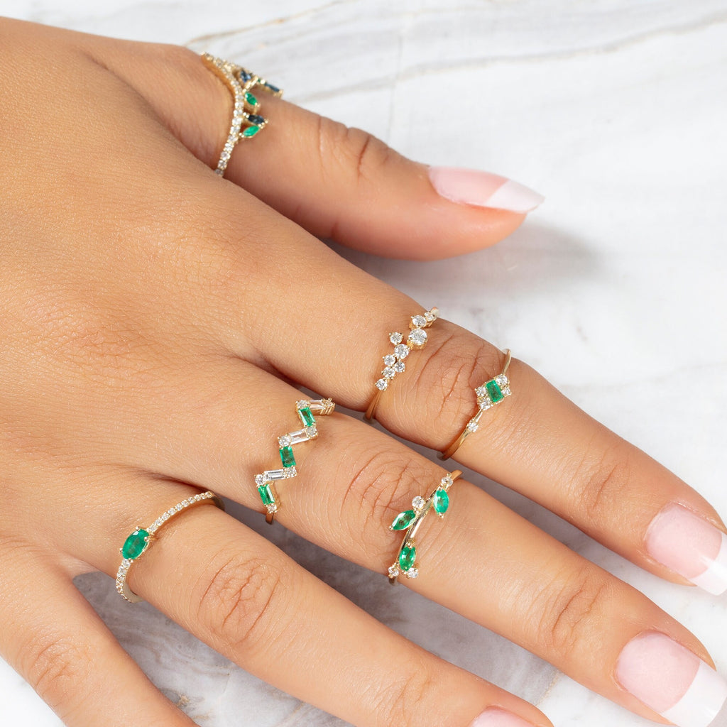 Baguette Diamond Stacking Ring / 14k Gold Baguette Round Diamond Wedding Band / Anniversary Gift / Bridal Engagement Promise Ring