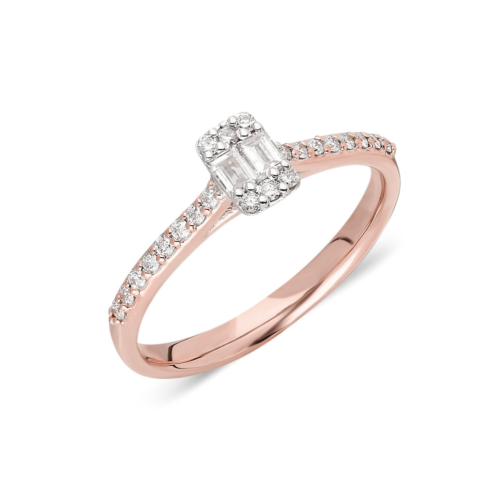 Baguette Diamond Stacking Ring / 14k Gold Baguette Round Diamond Wedding Band / Anniversary Gift / Bridal Engagement Promise Ring