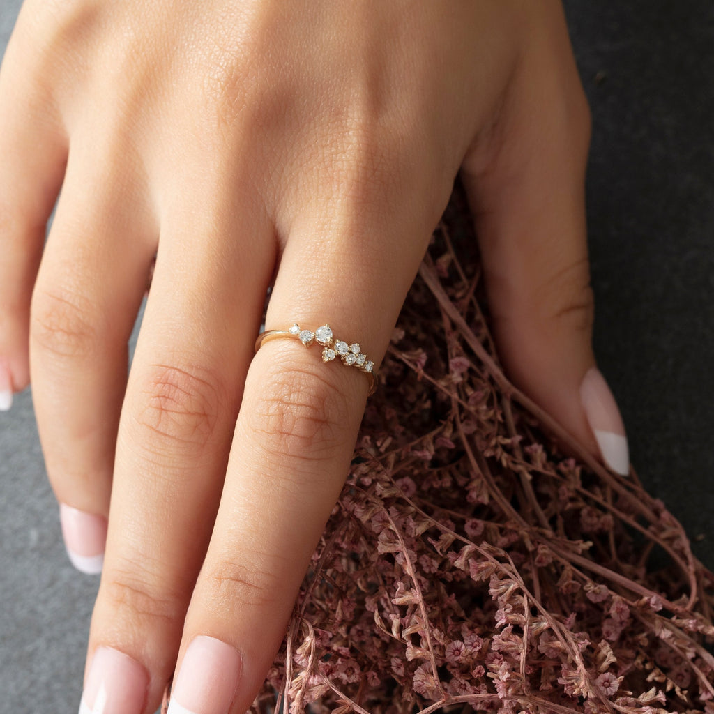 Diamond Stacking Ring / 14k Gold Diamond Cluster Wedding Band / Diamond Engagement Ring / Diamond Stacking Ring / Diamond Anniversary Ring
