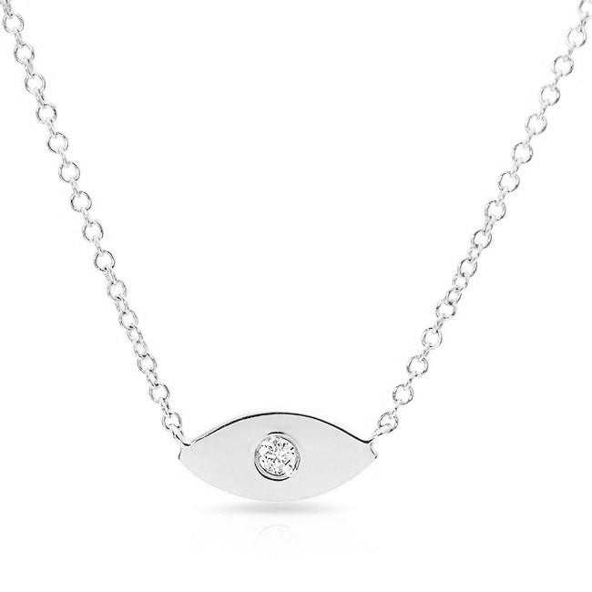 14k Gold Diamond Evil Eye Necklace: Solitaire Protection Charm / Gift for Graduation Engagement Birthday