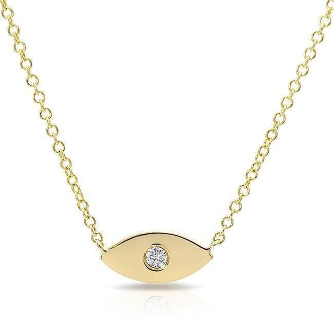 14k Gold Diamond Evil Eye Necklace: Solitaire Protection Charm / Gift for Graduation Engagement Birthday