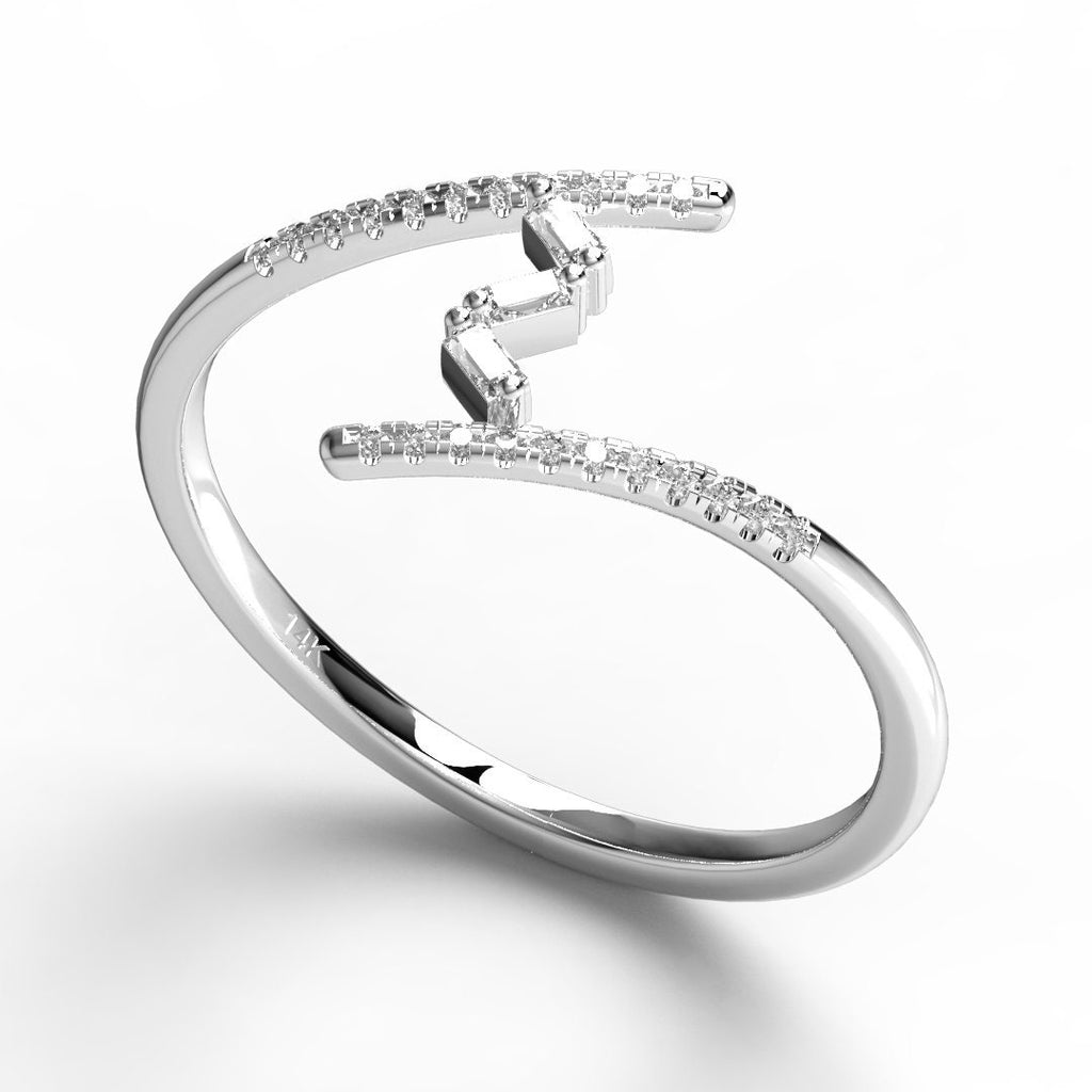 Unique Diamond Stackable Ring / 14k Gold Open Design Baguette Diamond Band / Birthday Bridal Anniversary Gift Ideas Spiral Ring