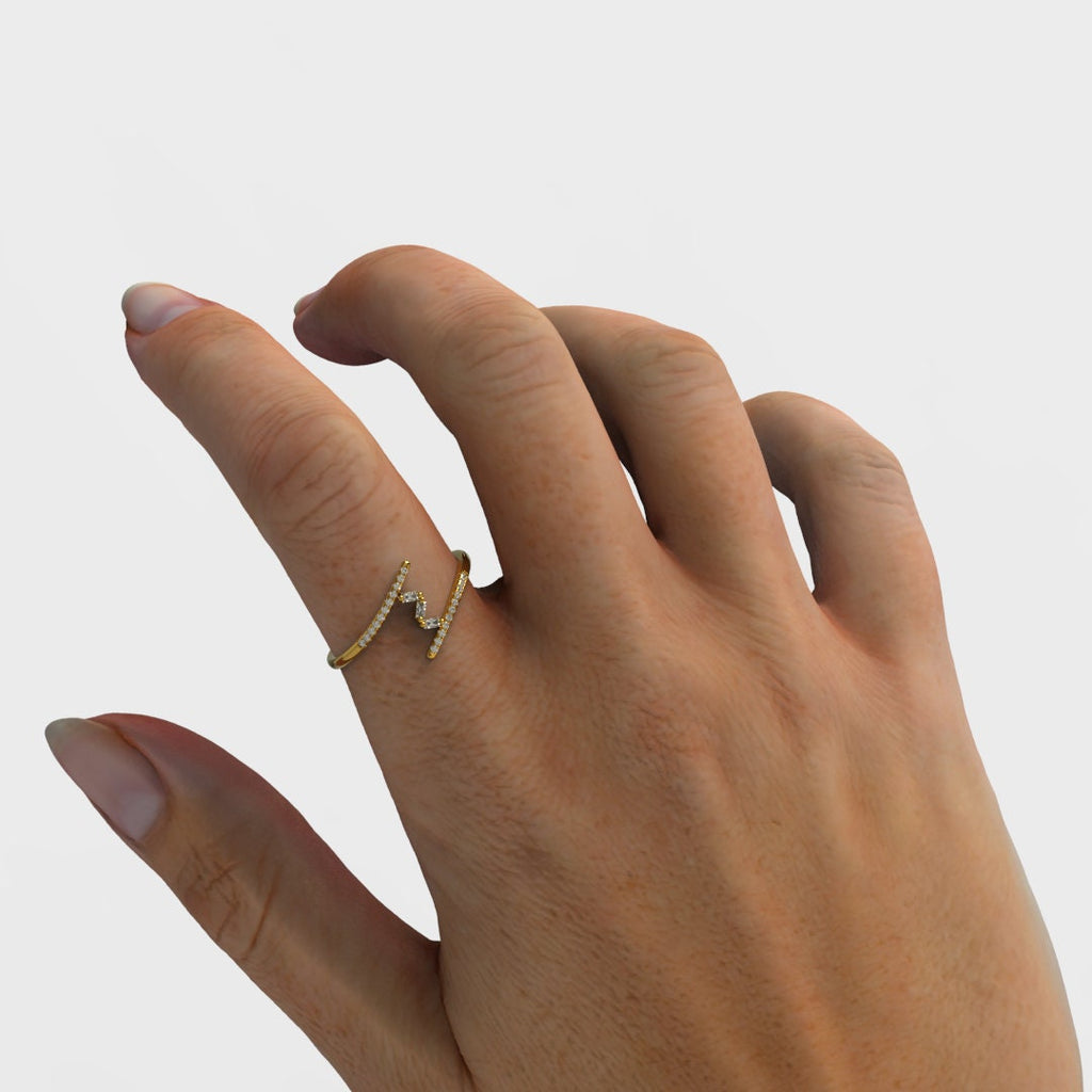 Unique Diamond Stackable Ring / 14k Gold Open Design Baguette Diamond Band / Birthday Bridal Anniversary Gift Ideas Spiral Ring