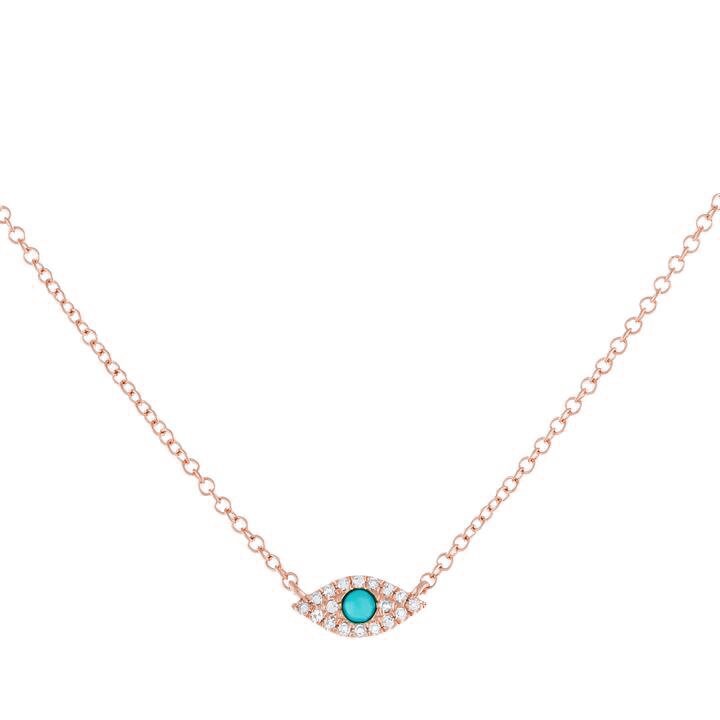 Turquoise Evil Eye Necklace / 14k Gold Turquoise and Diamond Evil Eye Protection Necklace / Graduation Gift / Birthday Gift