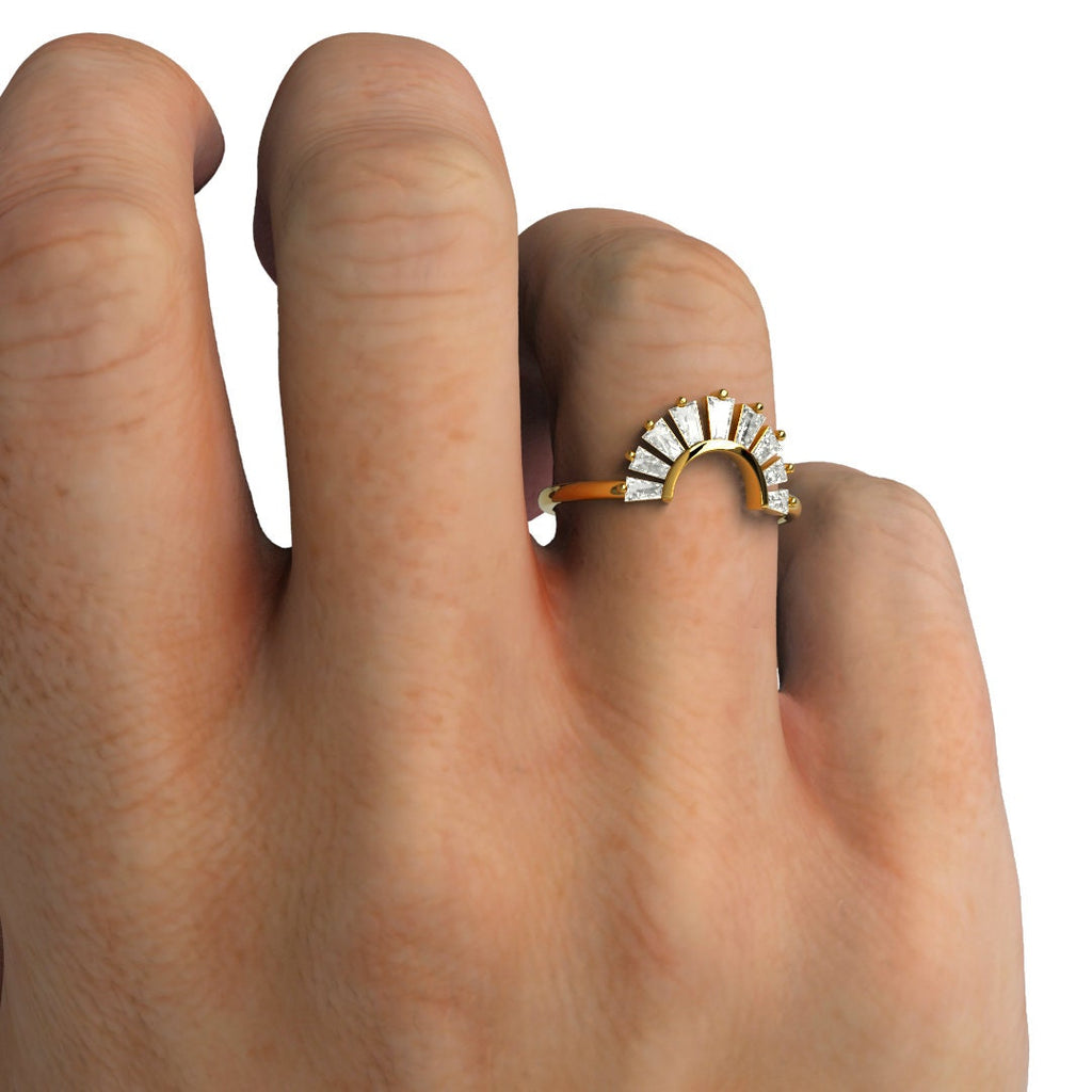 Curved Baguette Diamond Ring / 14k Gold Baguette Diamond Wedding Band / Diamond Stacking Ring / Anniversary Gift / Diamond Gift Idea