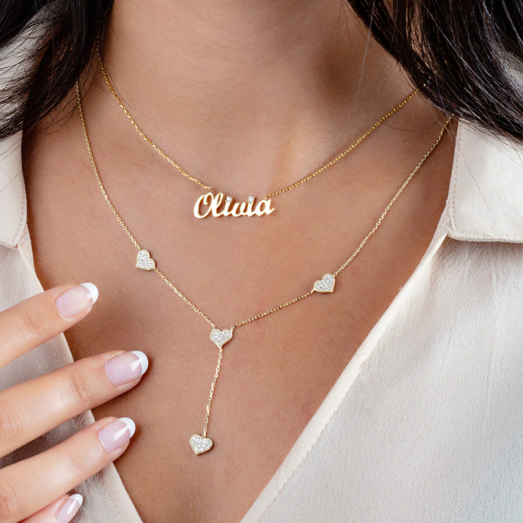 Diamond Name Necklace / 14k Gold Diamond Script Name Necklace / Birthday Gift / Graduation Gift / Layered Necklace / Bridal Gift